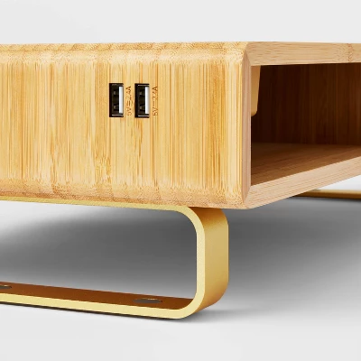 Monitor Riser With USB And Wireless Charging Brown - Threshold™ 4 Monitor Riser With USB And Wireless Charging Brown - Threshold™ - Image 2