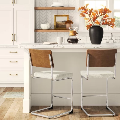 Cecilton Chrome Cantilever Counter Height Barstool Cream Boucle - Threshold™ 3 Cecilton Chrome Cantilever Counter Height Barstool Cream Boucle - Threshold™