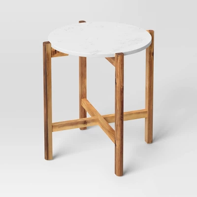 Wood And Marble Accent Table Natural - Threshold™ 4 Wood And Marble Accent Table Natural - Threshold™ - Image 2
