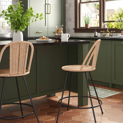Olivine Rounded Back Woven Counter Height Barstool With Metal Legs Natural - Threshold™ 3 Olivine Rounded Back Woven Counter Height Barstool With Metal Legs Natural - Threshold™