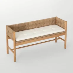 Elden Wood Bench With Woven Back And Loose Cushion Seat - Threshold™ Designed With Studio McGee -Furniture Supplies Store GUEST 512a58d0 258b 4cd4 8401 add11f70e81d
