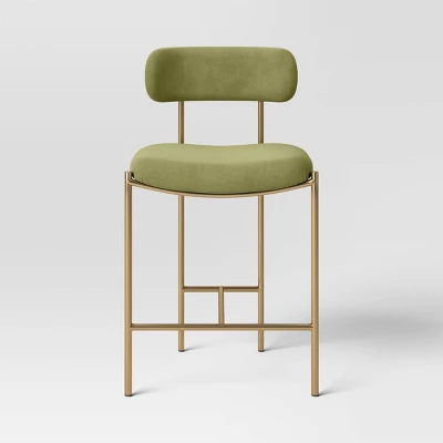 Orion Luxe Backed Counter Height Barstool With Brass Legs Olive Green Velvet - Threshold™ 4 Orion Luxe Backed Counter Height Barstool With Brass Legs Olive Green Velvet - Threshold™ - Image 2