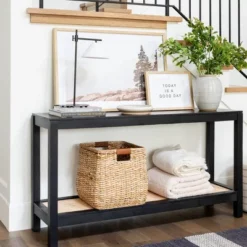 Console Table With Woven Rattan Shelf Black - Threshold™ Designed With Studio McGee -Furniture Supplies Store GUEST 6e7f68b7 50c5 44c5 965d a4d52aa919cd