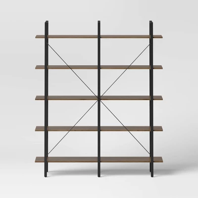 72" Banks 5 Shelf H Frame Bookcase Brown - Threshold™ 5 72" Banks 5 Shelf H Frame Bookcase Brown - Threshold™ - Image 3