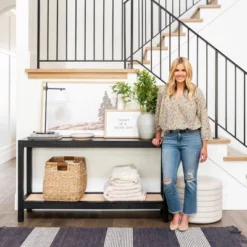 Console Table With Woven Rattan Shelf Black - Threshold™ Designed With Studio McGee -Furniture Supplies Store GUEST 8850858f 6d86 4502 8112 f583beb8eb20
