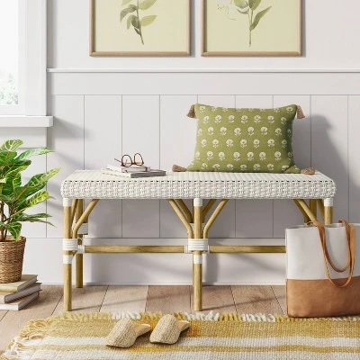 Perry Rattan Woven Bench Cream - Threshold™ 3 Perry Rattan Woven Bench Cream - Threshold™
