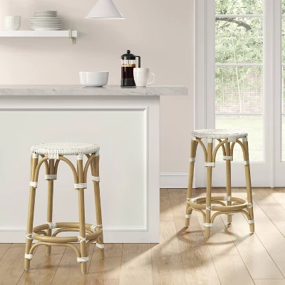 Perry Rattan Backless Woven Counter Height Barstool Cream - Threshold™ 3 Perry Rattan Backless Woven Counter Height Barstool Cream - Threshold™