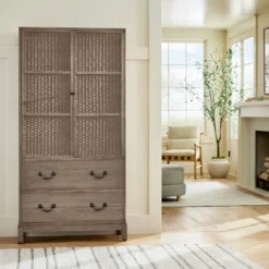 Brandeis Woven Cabinet Brown - Threshold⢠Designed With Studio McGee