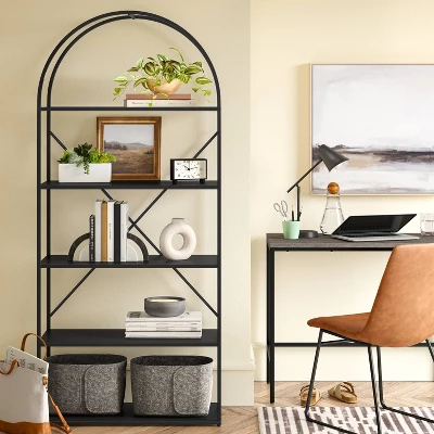 72" Glasgow Metal Arch Bookshelf Black - Threshold™ 3 72" Glasgow Metal Arch Bookshelf Black - Threshold™