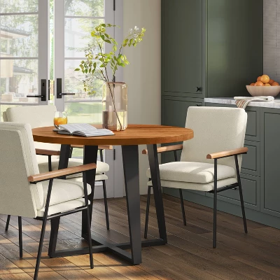 42" Rowan Mixed Material Round Dining Table Natural Wood/Black Metal - Threshold™ 3 42" Rowan Mixed Material Round Dining Table Natural Wood/Black Metal - Threshold™